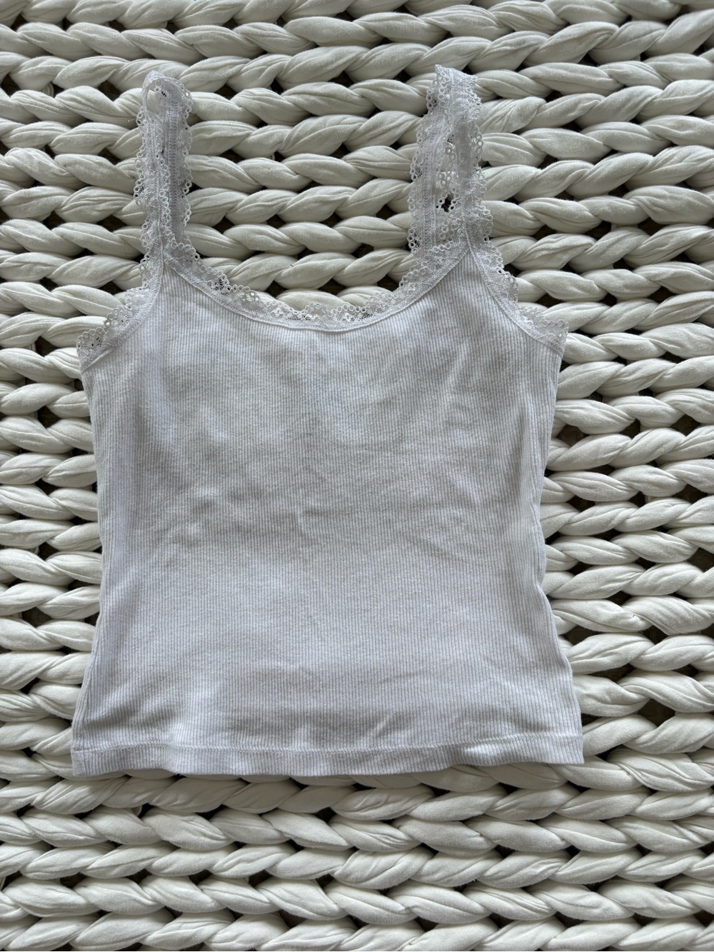 Hollister White Ribbed Lace-Trim Camisole
